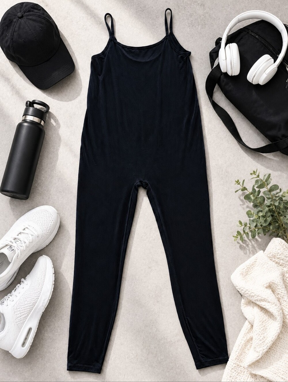 GapBody Black Modal Blend Cami Jumpsuit One Piece Lounge Catsuit Size Large